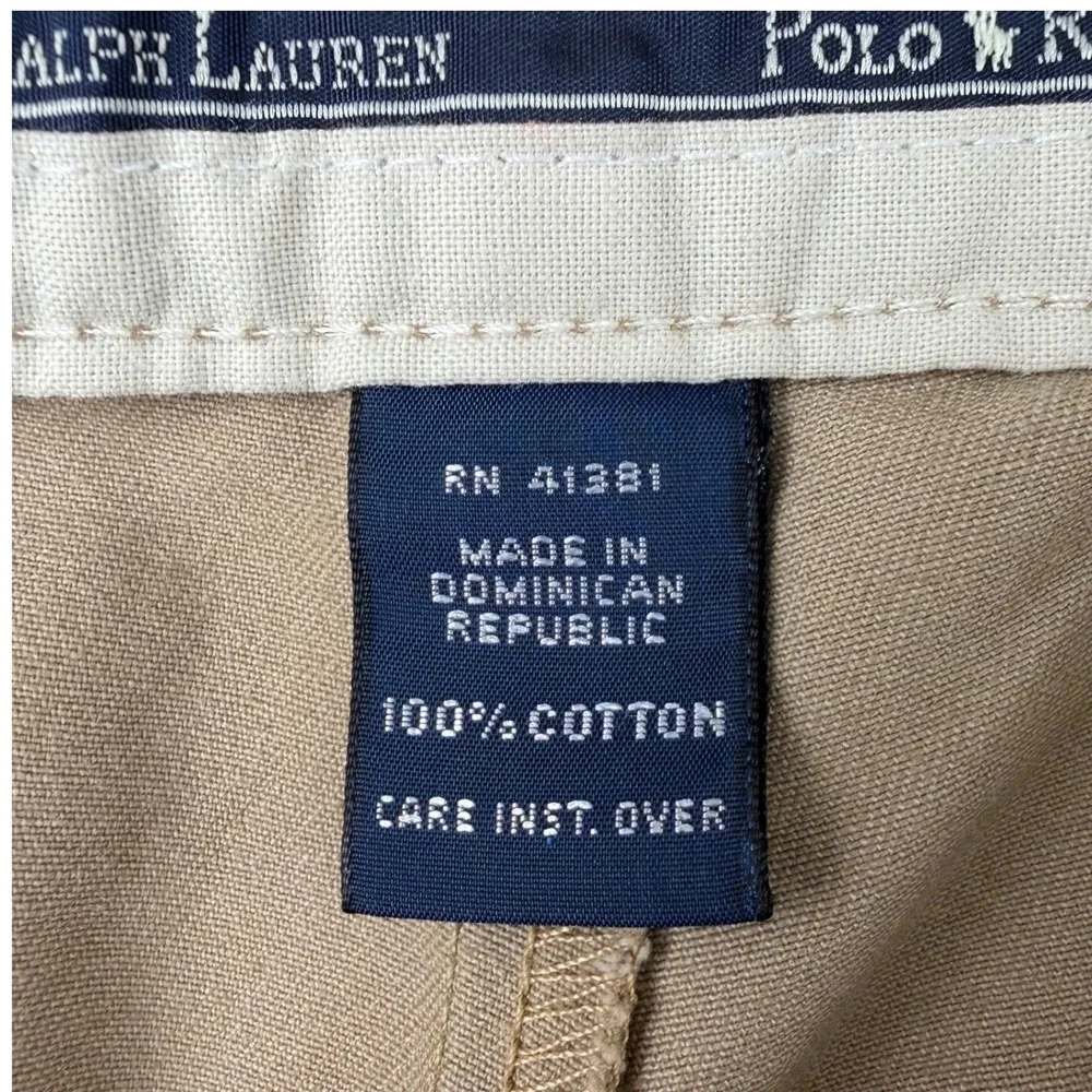 Polo Ralph Lauren Andrew Pant Mens 34x36 Tan Khaki Pleated Chino Cotton Casual